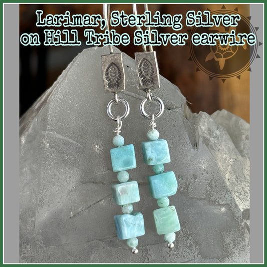 Larimar + Hill Tribe Silver earrings