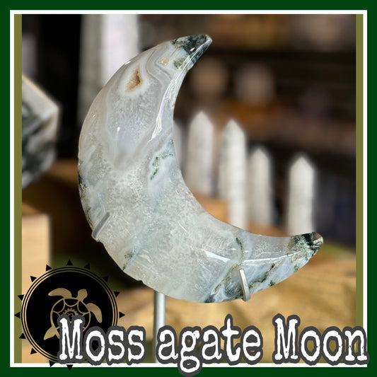 Moss Agate Crescent Moon