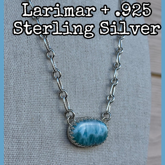 Oval Larimar Necklace on .925 Sterling Silver